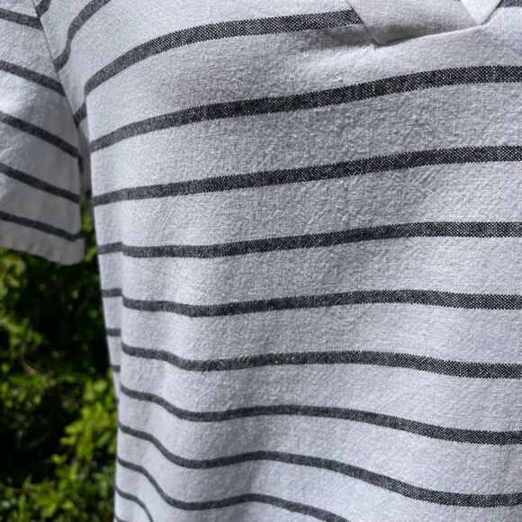 Lands' End Cotton Linen Blend Shift Dress Sz 6 White Mixed Stripes Short Sleeves - Picture 7 of 12